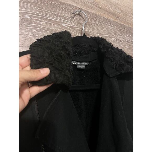 Armani Exchange Black Moto zipped women jacket pockets size M Elbow Patch Lined - Picture 7 of 10
